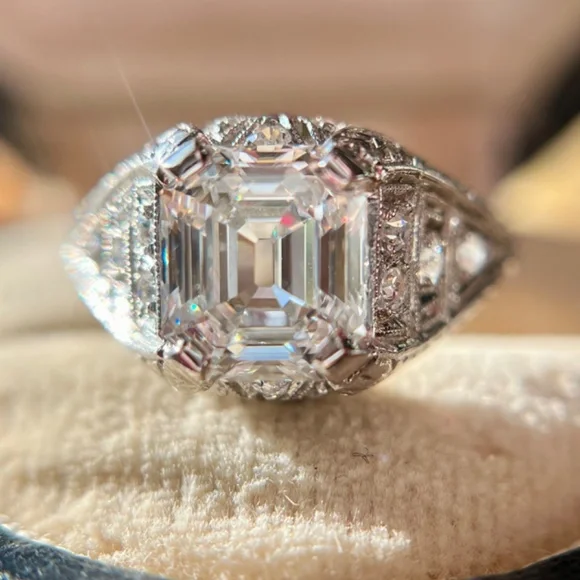 Antique Platinum Emerald Cut Diamond 2.91 ctw Engagement Ring IGI Certified - Picture 17 of 17